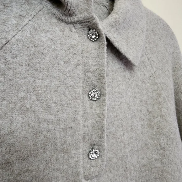 J Crew Wool Collared Polo Sweater Extra Soft Rhinestone Buttons Cropped Size S - Picture 3 of 10
